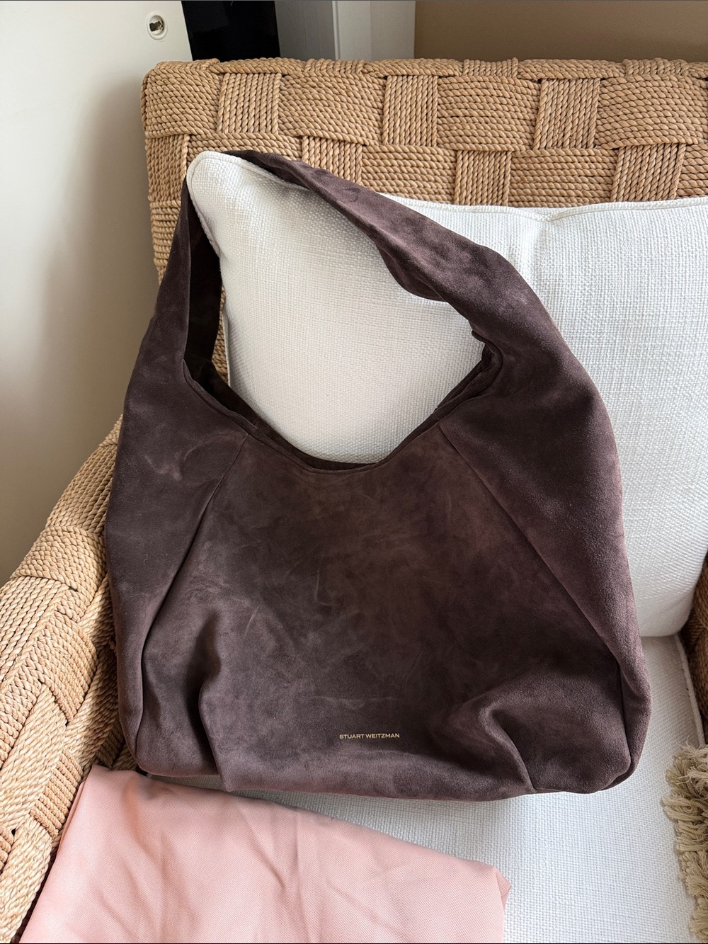 Stuart Weitzman Dark Brown Suede Hobo Shoulder Bag